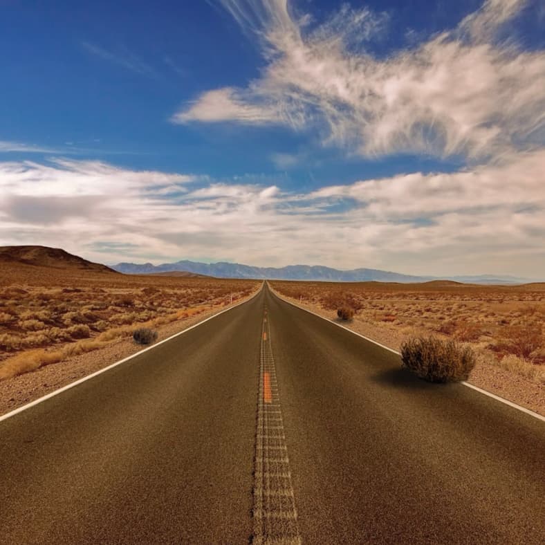 Tumbleweed rolling along an empty highway